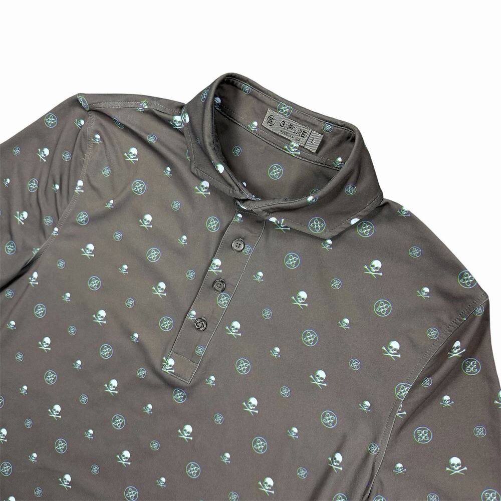 G/FORE Men’s Small Gray Skull & Logo Golf Polo Stretch Performance Shirt